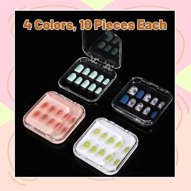 Alt view image 4 of 7 - 40Pcs Press On Nail Packaging Box Fake Nails Storage Container Organizer Case Transparent False Nail Display Box with 150Pcs Adhesive Double Sided Tape for Home Nail Art Salon Business Supplies