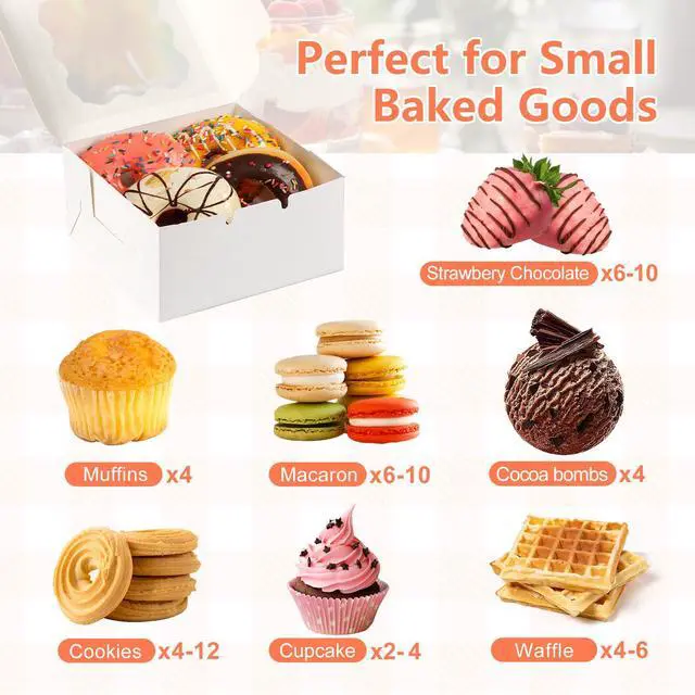 Alt view image 3 of 7 - 12 Pcs Cookie Boxes with Window, 6x6x3 Inches White Bakery Boxes, Treat Boxes with 50 Pcs Cookie Bags and 12 Pcs Stickers, for Dessert Pastry Chocolate Strawberries Macarons Donut Cupcake