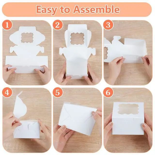 Alt view image 4 of 7 - 12 Pcs Cookie Boxes with Window, 6x6x3 Inches White Bakery Boxes, Treat Boxes with 50 Pcs Cookie Bags and 12 Pcs Stickers, for Dessert Pastry Chocolate Strawberries Macarons Donut Cupcake