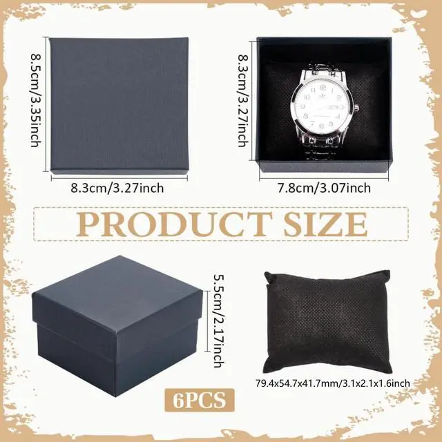 Alt view image 2 of 6 - 6 Pack Kraft Cardboard Watch Storage Gift Box, 3.2x3x2inch Rectangle Present Jewelry Box with Nonwoven Cloth Cushion for Bangle Wrist Watch Bracelet Packaging, Midnight Blue