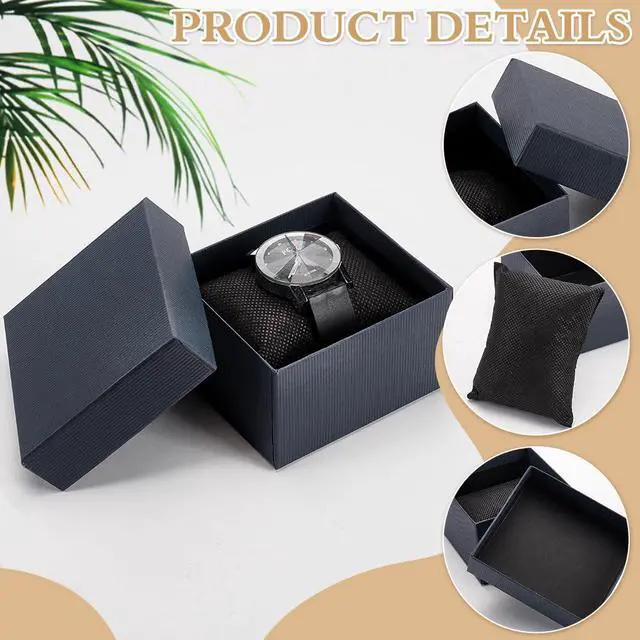 Alt view image 4 of 6 - 6 Pack Kraft Cardboard Watch Storage Gift Box, 3.2x3x2inch Rectangle Present Jewelry Box with Nonwoven Cloth Cushion for Bangle Wrist Watch Bracelet Packaging, Midnight Blue