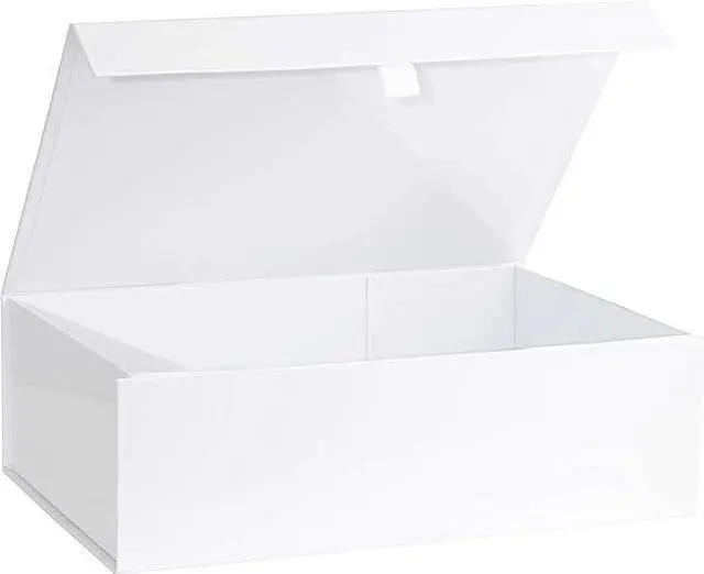 Main image of White Hard Gift Box With Magnetic Closure Lid 14" x 9" x 4" Rectangle Favor Boxes With White Glossy Finish (1 Box)