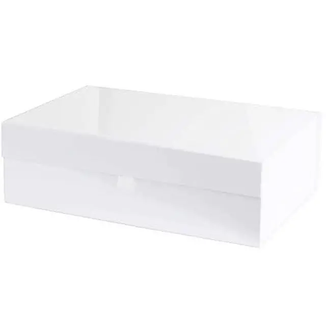 Alt view image 2 of 7 - White Hard Gift Box With Magnetic Closure Lid 14" x 9" x 4" Rectangle Favor Boxes With White Glossy Finish (1 Box)