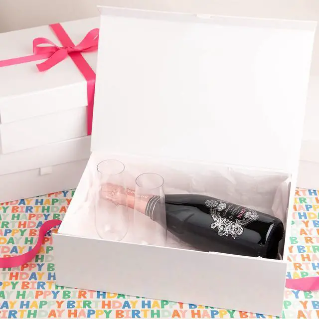 Alt view image 6 of 7 - White Hard Gift Box With Magnetic Closure Lid 14" x 9" x 4" Rectangle Favor Boxes With White Glossy Finish (1 Box)