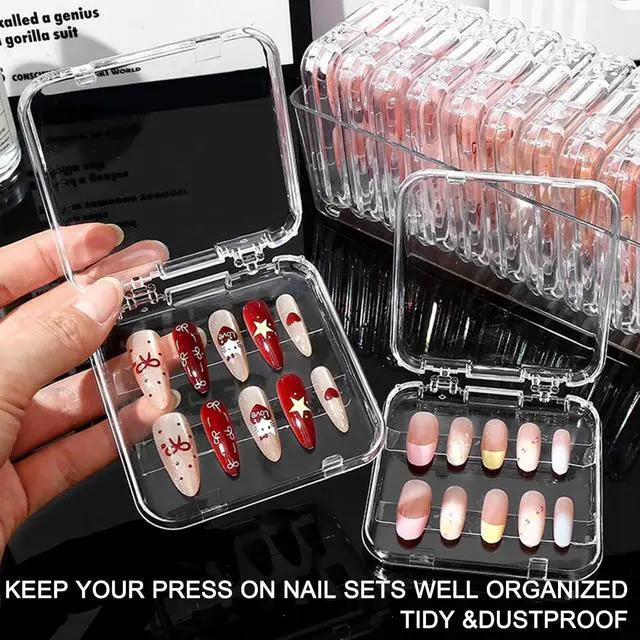 Alt view image 4 of 7 - 12 Pcs Clear Press On Nail Storage Box with Nail Case Container, False Nail Set Organizer Press Ons Packaging Box Display Case with Double Sided Tape for Nail Art Home Salon Nail Business Supplies