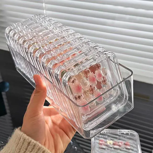 Alt view image 7 of 7 - 12 Pcs Clear Press On Nail Storage Box with Nail Case Container, False Nail Set Organizer Press Ons Packaging Box Display Case with Double Sided Tape for Nail Art Home Salon Nail Business Supplies