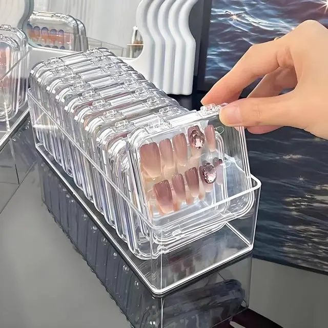 Alt view image 5 of 7 - 12 Pcs Clear Press On Nail Storage Box with Nail Case Container, False Nail Set Organizer Press Ons Packaging Box Display Case with Double Sided Tape for Nail Art Home Salon Nail Business Supplies