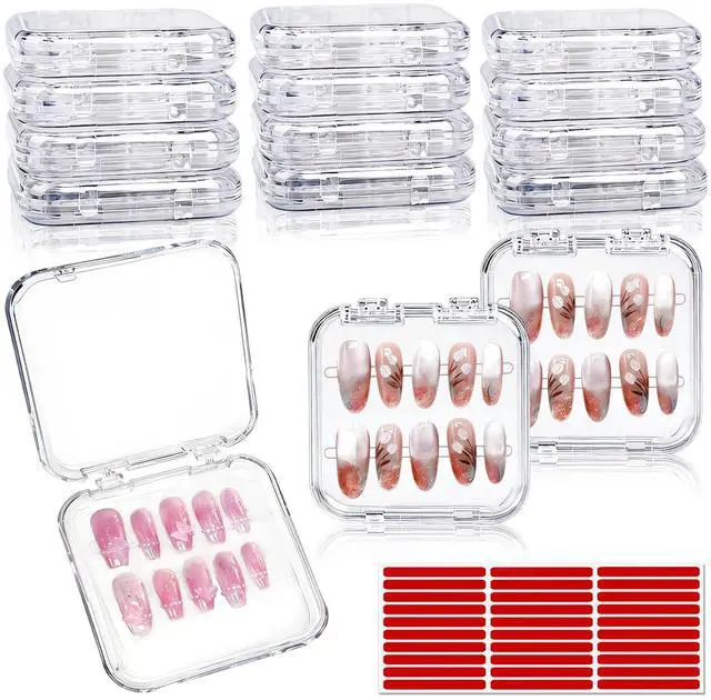 Main image of Press On Nail Packaging - 14pcs Acrylic Press On Nail Organizer Box with 30 Adhesive Tabs, for Fake supplies Storage Case Display Salon Home Storage
