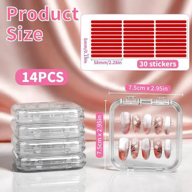 Alt view image 2 of 6 - Press On Nail Packaging - 14pcs Acrylic Press On Nail Organizer Box with 30 Adhesive Tabs, for Fake supplies Storage Case Display Salon Home Storage