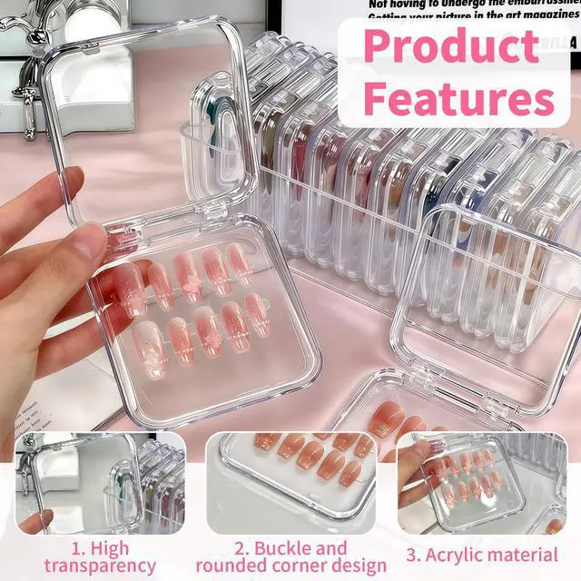 Alt view image 3 of 6 - Press On Nail Packaging - 14pcs Acrylic Press On Nail Organizer Box with 30 Adhesive Tabs, for Fake supplies Storage Case Display Salon Home Storage