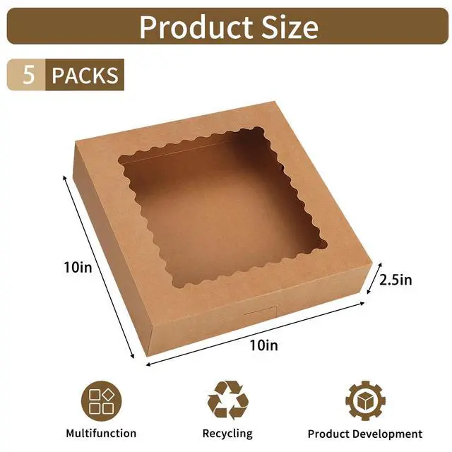 Alt view image 2 of 7 - 5pcs Auto-Popup Pie Boxes, 10x10x2.5 Bakery Boxes with Window