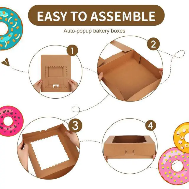 Alt view image 3 of 7 - 5pcs Auto-Popup Pie Boxes, 10x10x2.5 Bakery Boxes with Window