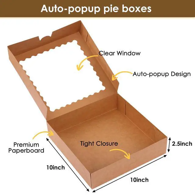 Alt view image 4 of 7 - 5pcs Auto-Popup Pie Boxes, 10x10x2.5 Bakery Boxes with Window
