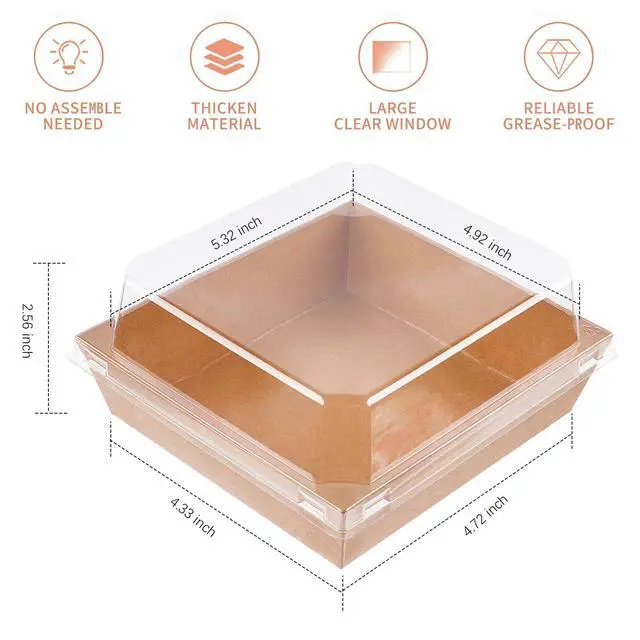 Alt view image 2 of 7 - Charcuterie Boxes with Clear Lids, 5 Inches, 50 Pack, Brown