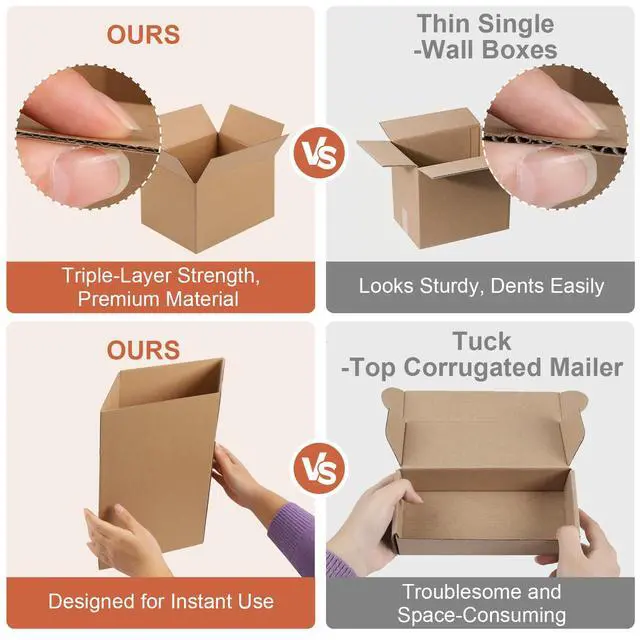 Alt view image 5 of 7 - Corrugated Cardboard Boxes,4 PCS 8x6x6 inches Shipping Boxes, Brown Corrugated Cardboard Boxes for Packing, Mailing, Moving,Gifts & StorageBrown