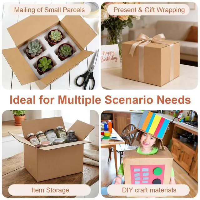 Alt view image 6 of 7 - Corrugated Cardboard Boxes,4 PCS 8x6x6 inches Shipping Boxes, Brown Corrugated Cardboard Boxes for Packing, Mailing, Moving,Gifts & StorageBrown