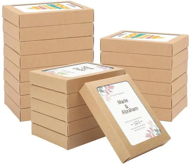 Main image of 60 Pcs Greeting Card Storage Box,4.5 x 6 x 1 Inch Greeting Card Boxes Kraft Paper Box with PVC Transparent Window Bulk Frame Photo Storage Envelope (Kraft, 4.5 x 6 x 1 Inch)