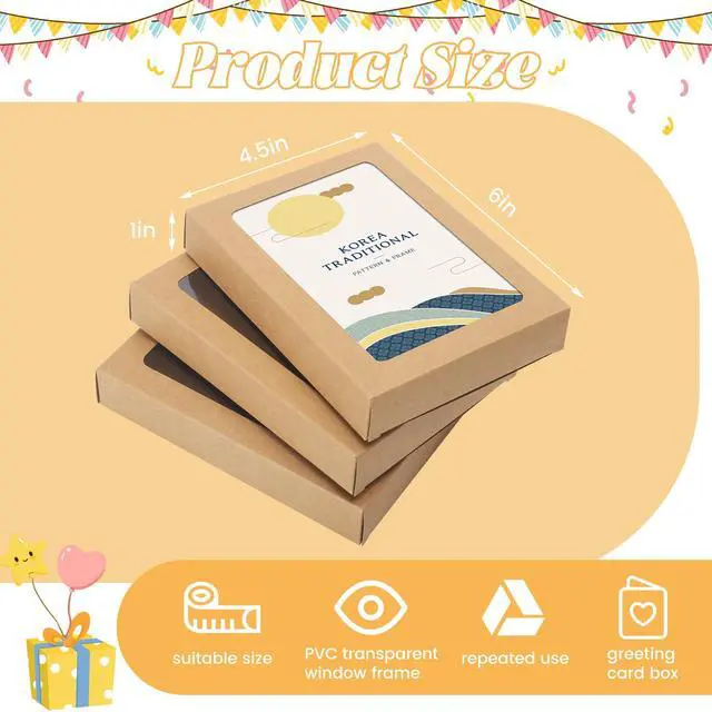 Alt view image 2 of 7 - 60 Pcs Greeting Card Storage Box,4.5 x 6 x 1 Inch Greeting Card Boxes Kraft Paper Box with PVC Transparent Window Bulk Frame Photo Storage Envelope (Kraft, 4.5 x 6 x 1 Inch)