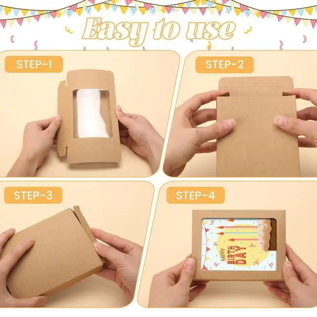Alt view image 3 of 7 - 60 Pcs Greeting Card Storage Box,4.5 x 6 x 1 Inch Greeting Card Boxes Kraft Paper Box with PVC Transparent Window Bulk Frame Photo Storage Envelope (Kraft, 4.5 x 6 x 1 Inch)