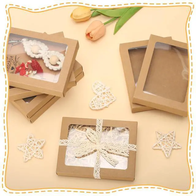 Alt view image 6 of 7 - 60 Pcs Greeting Card Storage Box,4.5 x 6 x 1 Inch Greeting Card Boxes Kraft Paper Box with PVC Transparent Window Bulk Frame Photo Storage Envelope (Kraft, 4.5 x 6 x 1 Inch)