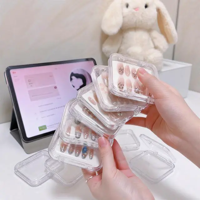 Alt view image 3 of 7 - 6 Pcs Press On Nail Storage Box with 60 Double Sided Adhesive Tapes, Clear Acrylic Nail Packaging Box, Fake Nail Display Case Organizer for Press Ons, Nail Art Business, Salon Supplies