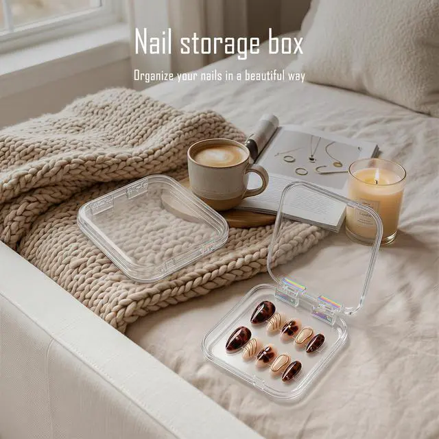 Alt view image 2 of 7 - 6 Pcs Press On Nail Storage Box with 60 Double Sided Adhesive Tapes, Clear Acrylic Nail Packaging Box, Fake Nail Display Case Organizer for Press Ons, Nail Art Business, Salon Supplies