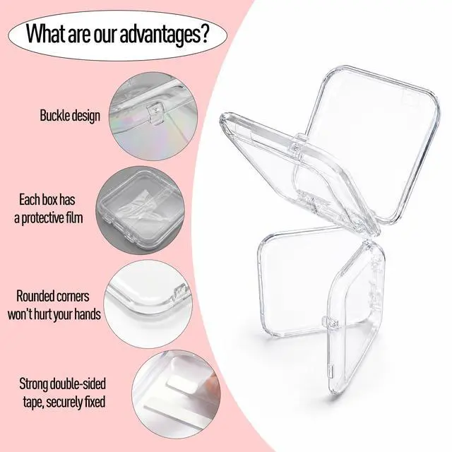 Alt view image 5 of 7 - 6 Pcs Press On Nail Storage Box with 60 Double Sided Adhesive Tapes, Clear Acrylic Nail Packaging Box, Fake Nail Display Case Organizer for Press Ons, Nail Art Business, Salon Supplies