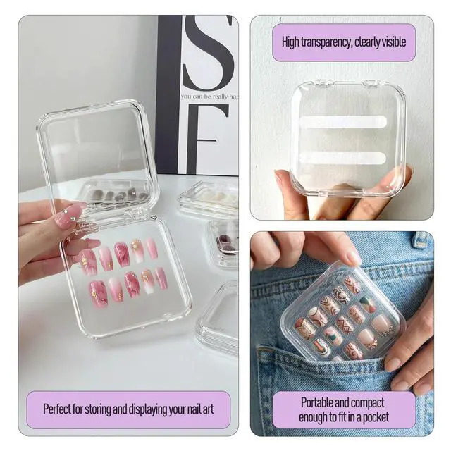 Alt view image 6 of 7 - 6 Pcs Press On Nail Storage Box with 60 Double Sided Adhesive Tapes, Clear Acrylic Nail Packaging Box, Fake Nail Display Case Organizer for Press Ons, Nail Art Business, Salon Supplies