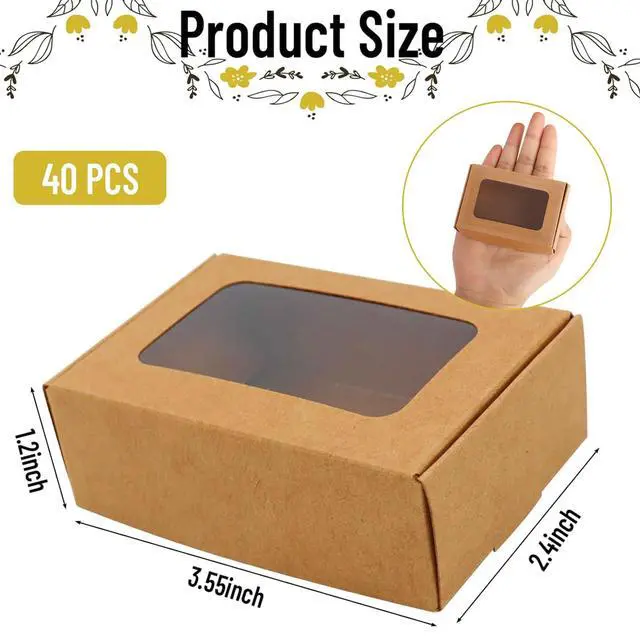 Alt view image 2 of 7 - 40 PCS Soap Boxes for Homemade 3.55 x 2.4 x 1.2 Inch Small Soap Paper Box Mini Kraft Treat Box with Window for Homemade Soap Packaging Boxes Supplies