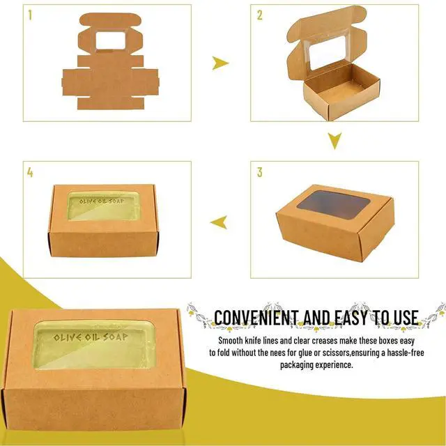 Alt view image 4 of 7 - 40 PCS Soap Boxes for Homemade 3.55 x 2.4 x 1.2 Inch Small Soap Paper Box Mini Kraft Treat Box with Window for Homemade Soap Packaging Boxes Supplies