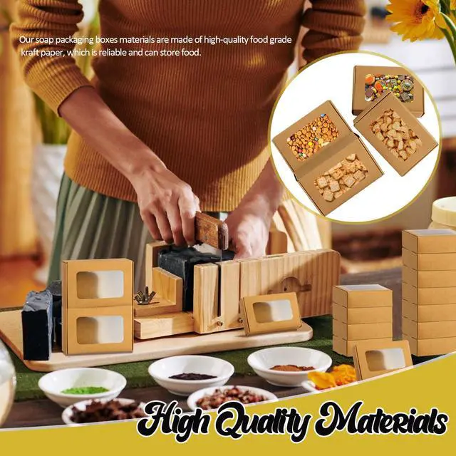 Alt view image 5 of 7 - 40 PCS Soap Boxes for Homemade 3.55 x 2.4 x 1.2 Inch Small Soap Paper Box Mini Kraft Treat Box with Window for Homemade Soap Packaging Boxes Supplies