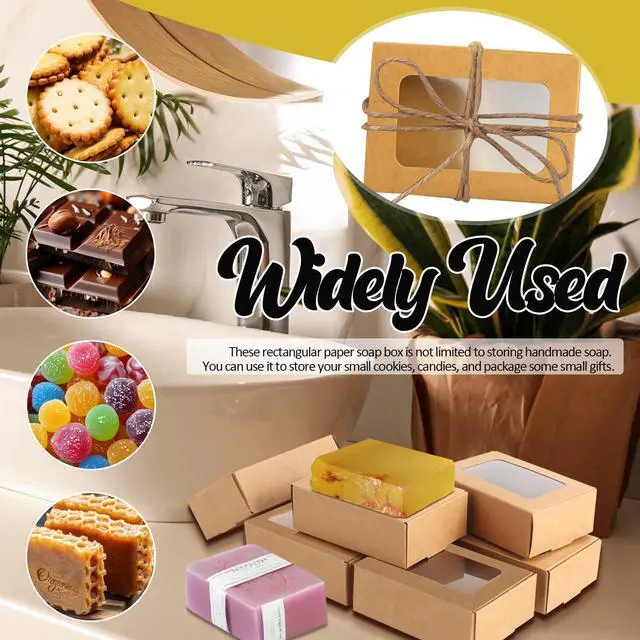 Alt view image 6 of 7 - 40 PCS Soap Boxes for Homemade 3.55 x 2.4 x 1.2 Inch Small Soap Paper Box Mini Kraft Treat Box with Window for Homemade Soap Packaging Boxes Supplies