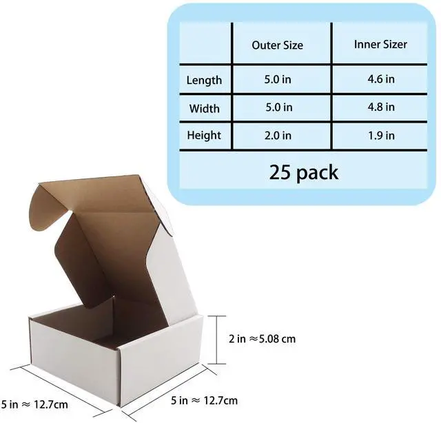 Alt view image 4 of 7 - 5x5x2 inch White Shipping Boxes 25 Pack,Small Gift Boxes,Bulk of Mailers