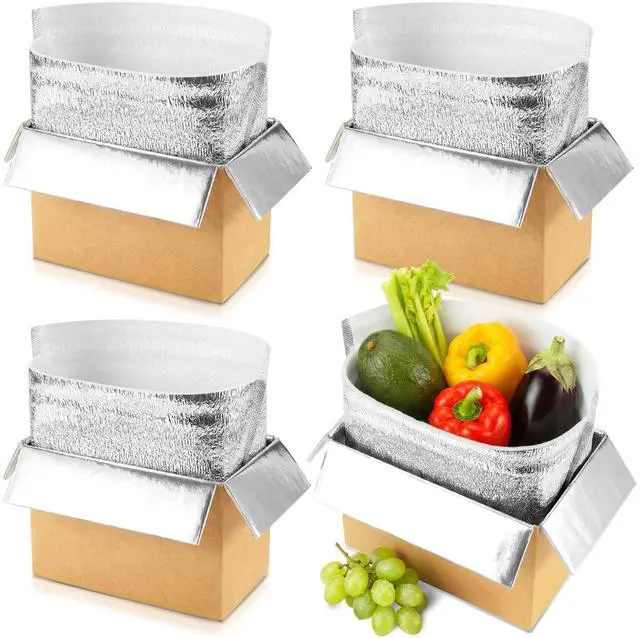 Main image of 4 Pack Insulated Shipping Boxes with Foil Liner Bags, Reusable Thermal Cooler Mailing Cartons for Cold Pack Shipping, Hot & Frozen Food Delivery, 8''x5''x6''