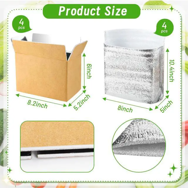 Alt view image 2 of 7 - 4 Pack Insulated Shipping Boxes with Foil Liner Bags, Reusable Thermal Cooler Mailing Cartons for Cold Pack Shipping, Hot & Frozen Food Delivery, 8''x5''x6''