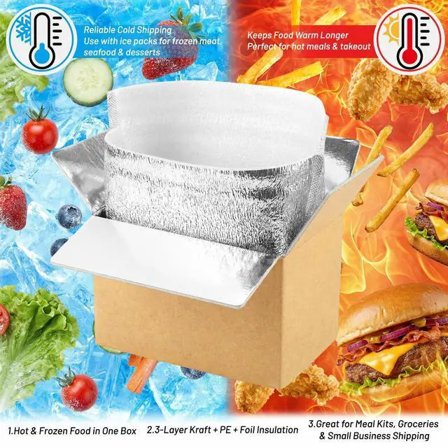 Alt view image 3 of 7 - 4 Pack Insulated Shipping Boxes with Foil Liner Bags, Reusable Thermal Cooler Mailing Cartons for Cold Pack Shipping, Hot & Frozen Food Delivery, 8''x5''x6''