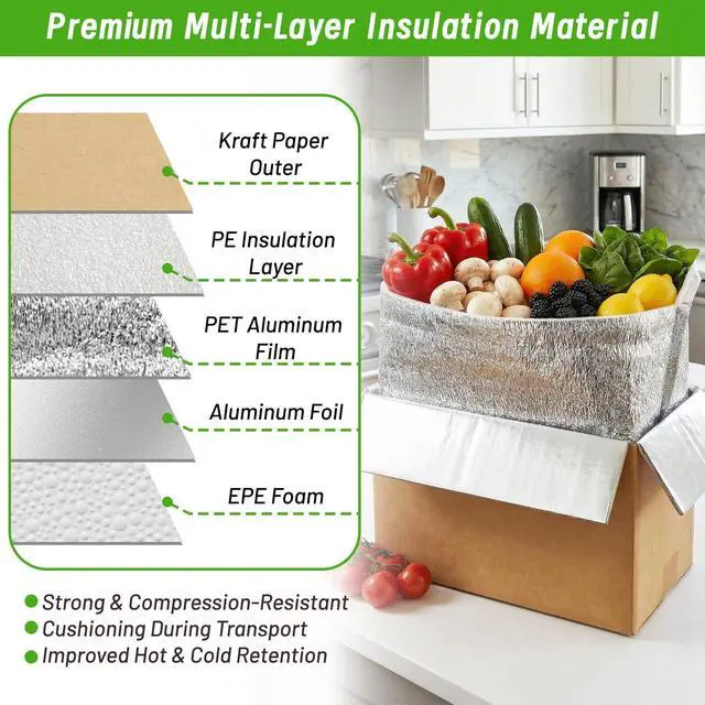 Alt view image 6 of 7 - 4 Pack Insulated Shipping Boxes with Foil Liner Bags, Reusable Thermal Cooler Mailing Cartons for Cold Pack Shipping, Hot & Frozen Food Delivery, 8''x5''x6''