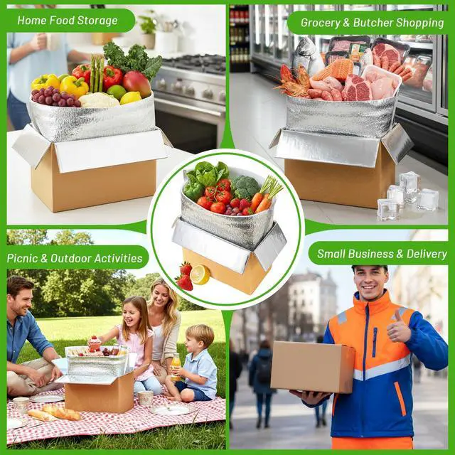 Alt view image 7 of 7 - 4 Pack Insulated Shipping Boxes with Foil Liner Bags, Reusable Thermal Cooler Mailing Cartons for Cold Pack Shipping, Hot & Frozen Food Delivery, 8''x5''x6''