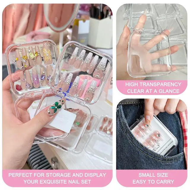 Alt view image 6 of 7 - 12pcs Press on Nail Storage Box with Adhesive Double Sided Tape Clear Acrylic Nail Display Box Artificial False Nail Organizer Box Fake Nail Case Nail Packaging Boxes for Nail Salon