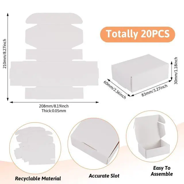Alt view image 4 of 7 - 20pcs White Shipping Boxes 3.26"x2.36"x1.18" Foldable Paper Mailer Boxes for Small Business Small Gift Packaging Box for Moving Storage Jewelry Gift Box for Wrapping Mailing Present