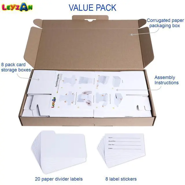 Alt view image 7 of 7 - Trading-Card Storage Box, 8-Pack 1000 Count Corrugated Cardboard Storage Box with dividers & labels for TCG/Magic/Mtg storage and Collection, 14.4 INCH Horizontal