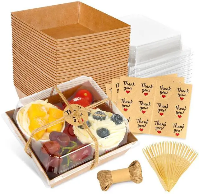 Main image of 20Pcs Small Charcuterie Boxes with Clear Lids - Paper Mini Charcuterie Boxes To Go, Disposable Food Container with Lid, Dessert Boxes for Sandwich, Cookie, Sushi, Cake Slice, and Strawberries