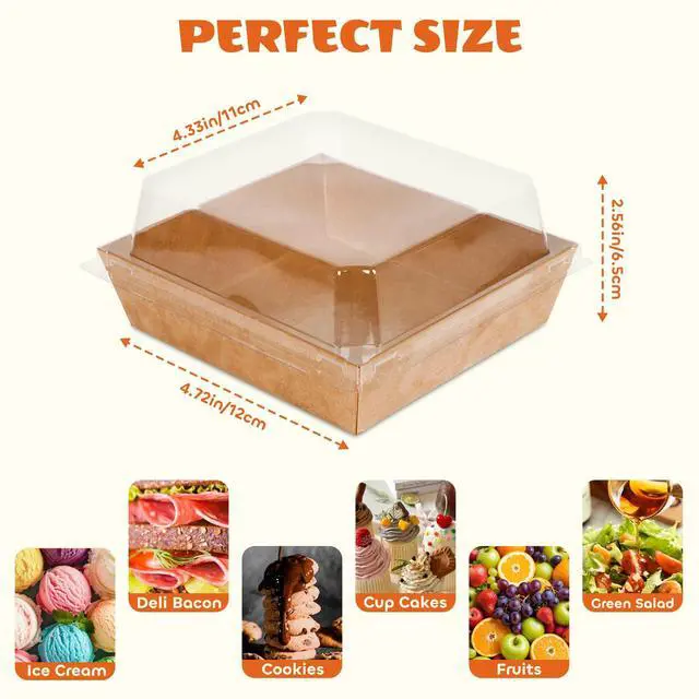 Alt view image 3 of 6 - 20Pcs Small Charcuterie Boxes with Clear Lids - Paper Mini Charcuterie Boxes To Go, Disposable Food Container with Lid, Dessert Boxes for Sandwich, Cookie, Sushi, Cake Slice, and Strawberries