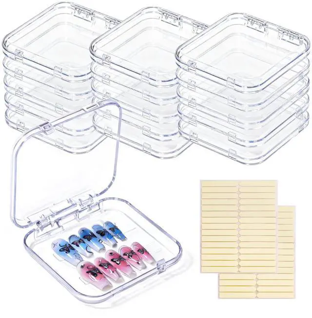 Main image of 16 Pcs Acrylic Press on Nail Storage Box with Adhesive Double Sided Tape, Press on Nails Packaging Fake Nail Storages Case for Fake Nail Storage Nail Display Nail Salon