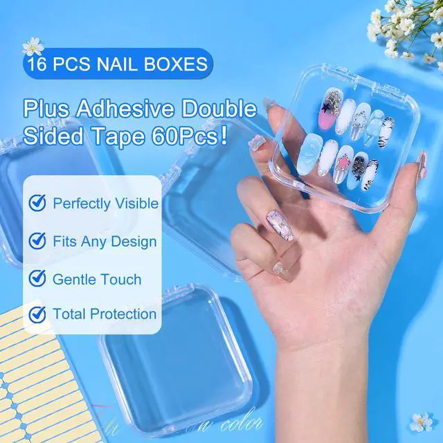 Alt view image 2 of 7 - 16 Pcs Acrylic Press on Nail Storage Box with Adhesive Double Sided Tape, Press on Nails Packaging Fake Nail Storages Case for Fake Nail Storage Nail Display Nail Salon