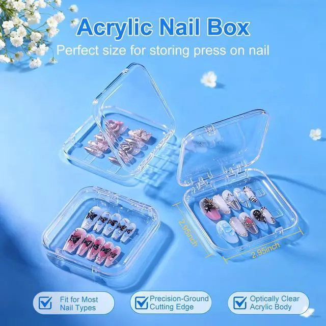 Alt view image 3 of 7 - 16 Pcs Acrylic Press on Nail Storage Box with Adhesive Double Sided Tape, Press on Nails Packaging Fake Nail Storages Case for Fake Nail Storage Nail Display Nail Salon