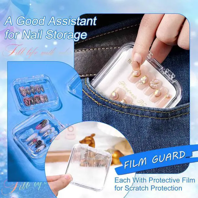 Alt view image 4 of 7 - 16 Pcs Acrylic Press on Nail Storage Box with Adhesive Double Sided Tape, Press on Nails Packaging Fake Nail Storages Case for Fake Nail Storage Nail Display Nail Salon