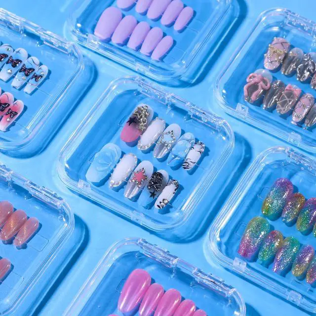 Alt view image 6 of 7 - 16 Pcs Acrylic Press on Nail Storage Box with Adhesive Double Sided Tape, Press on Nails Packaging Fake Nail Storages Case for Fake Nail Storage Nail Display Nail Salon