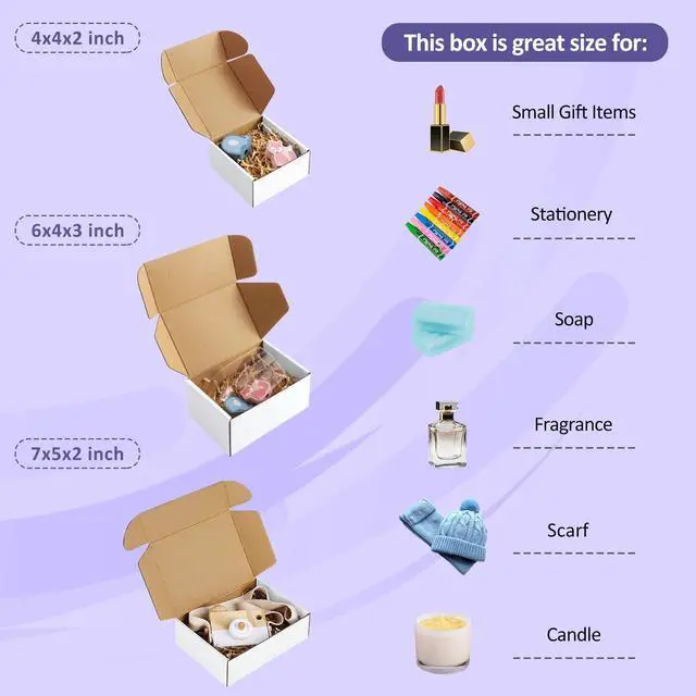 Alt view image 3 of 7 - 30 Pack Small Shipping Boxes Assorted Sizes, 4x4x2, 6x4x3, 7x5x2-10 PCS Each Small Boxes, White Corrugated Box Mailers, Cardboard Boxes for Packaging Small Business, Mailing