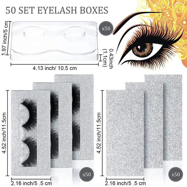 Alt view image 3 of 7 - 50 Sets Empty Lash Case Set, Include Empty Eyelash Box Packaging Storage Box, Eyelash Boxes Tray False Storage, Internal Background Paper(Silver)